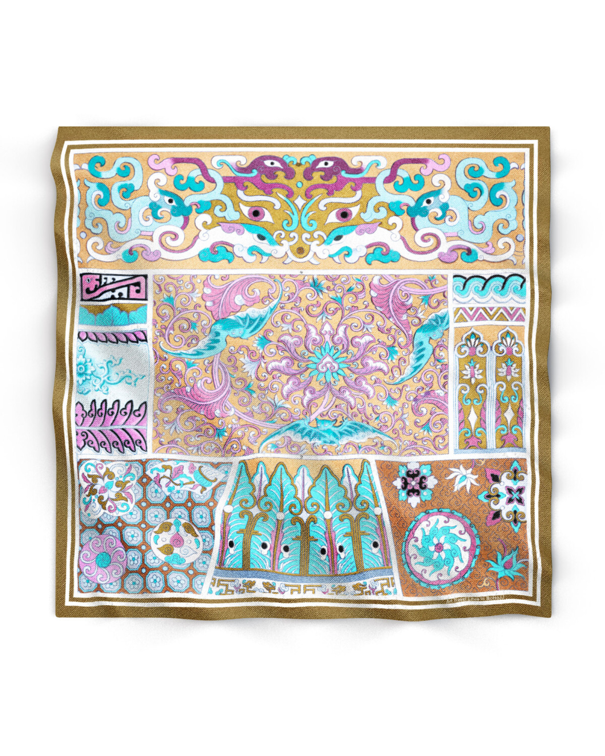 Multi Color Pastel Silky Boho Bandana Asian Art Inspired Exotic Floral Bohemian Floral Wrap Gift